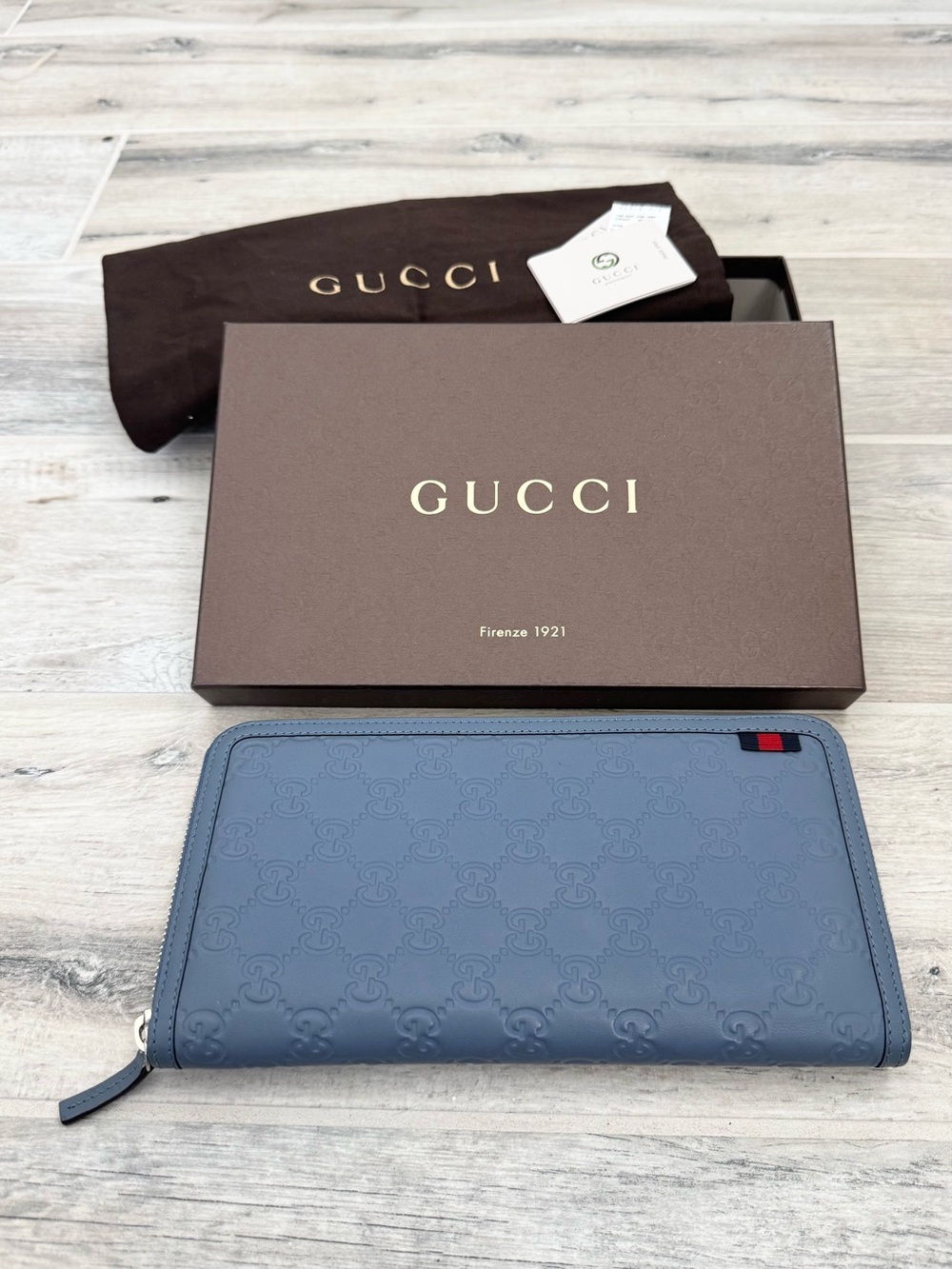 Gucci Dusty Blue Travel Organizer Wallet